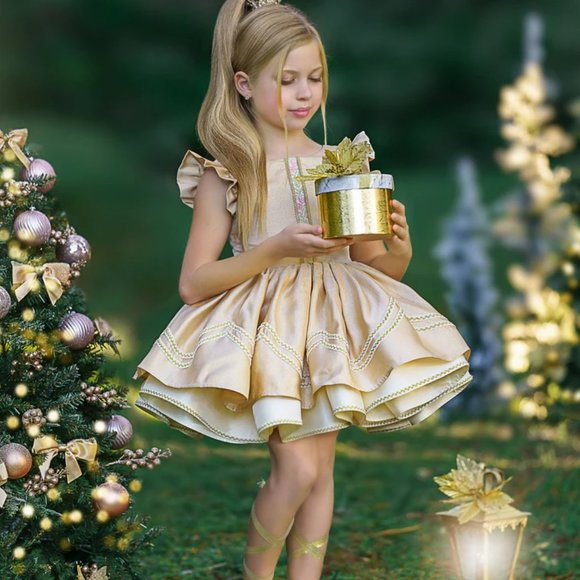NWT Dollcake Gleam In The Light Dress Gold Holiday Photo Special Occasion sz 7 - Picture 2 of 4